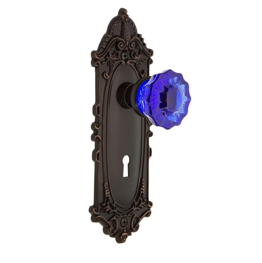 Nostalgic Warehouse Victorian Plate with Keyhole Privacy Crystal Cobalt Glass Door Knob in Timeles