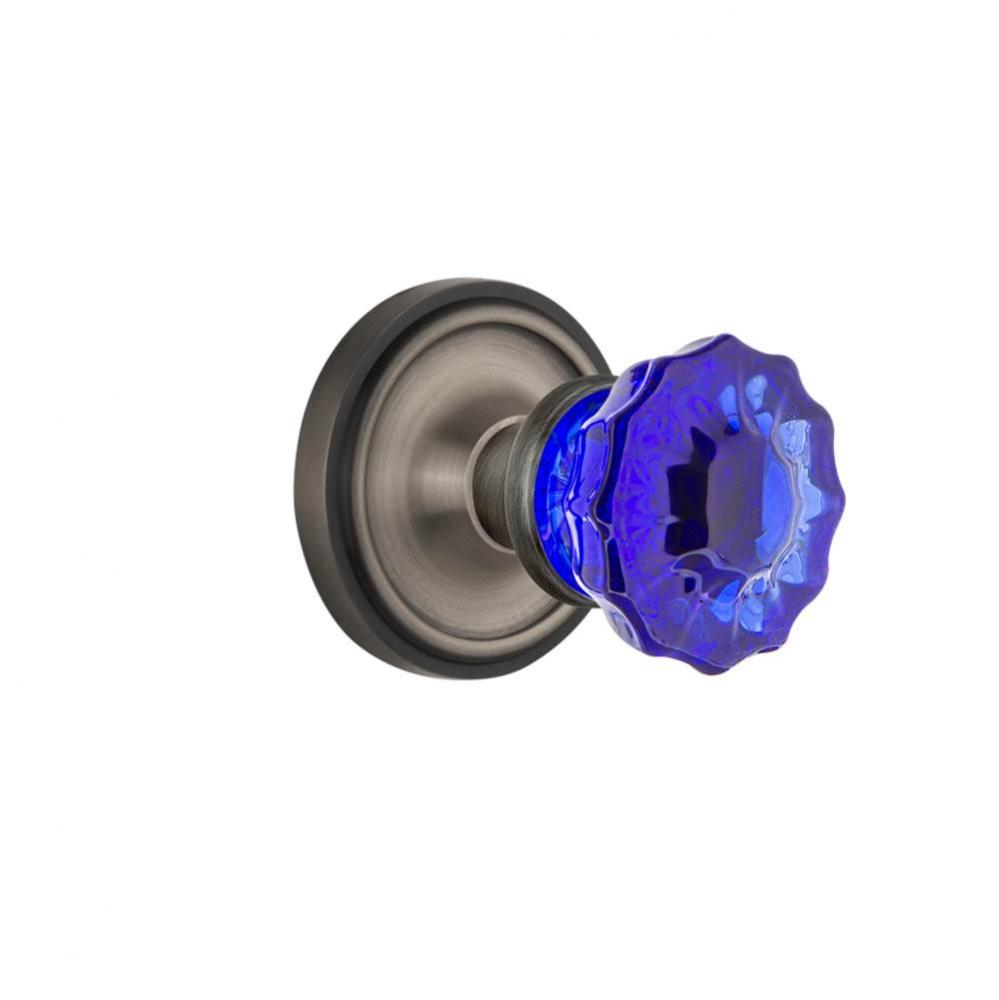Nostalgic Warehouse Classic Rosette Interior Mortise Crystal Cobalt Glass Door Knob in Antique Pew