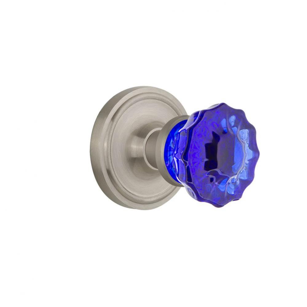Nostalgic Warehouse Classic Rosette Interior Mortise Crystal Cobalt Glass Door Knob in Satin Nicke