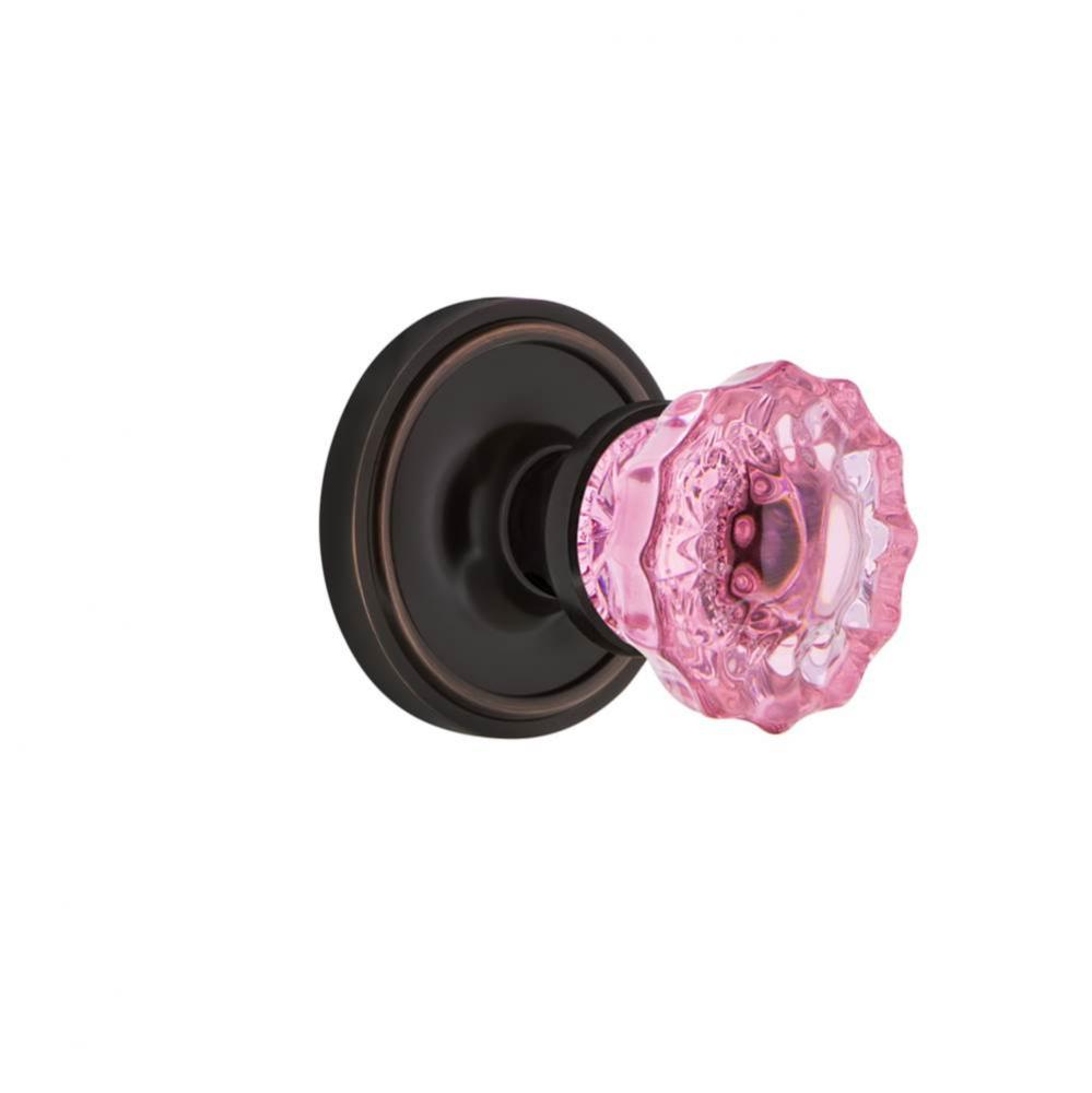 Nostalgic Warehouse Classic Rosette Interior Mortise Crystal Pink Glass Door Knob in Timeless Bron