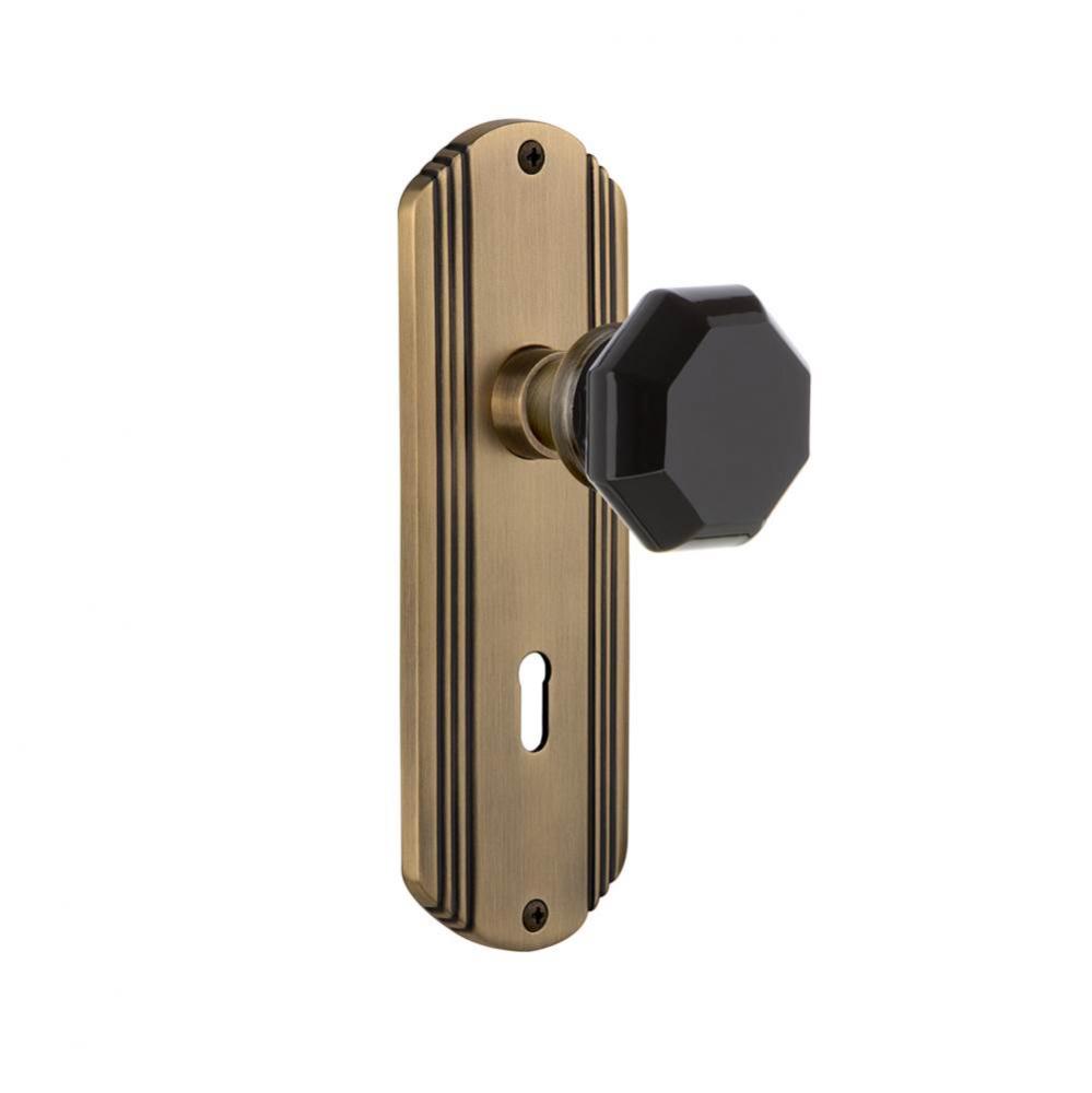 Nostalgic Warehouse Deco Plate Interior Mortise Waldorf Black Door Knob in Antique Brass