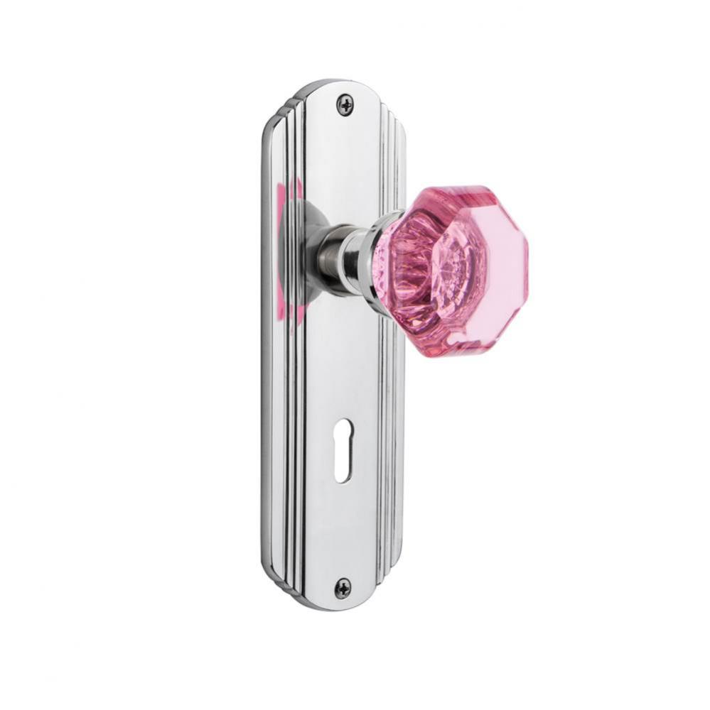 Nostalgic Warehouse Deco Plate Interior Mortise Waldorf Pink Door Knob in Bright Chrome