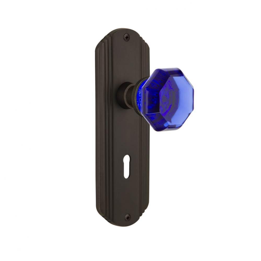 Nostalgic Warehouse Deco Plate Interior Mortise Waldorf Cobalt Door Knob in Oil-Rubbed Bronze