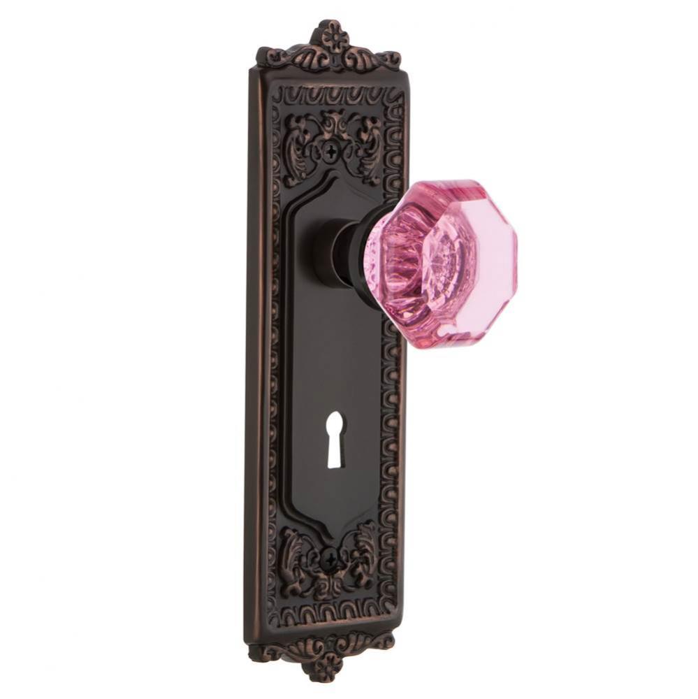 Nostalgic Warehouse Egg & Dart Plate Interior Mortise Waldorf Pink Door Knob in Timeless Bronz