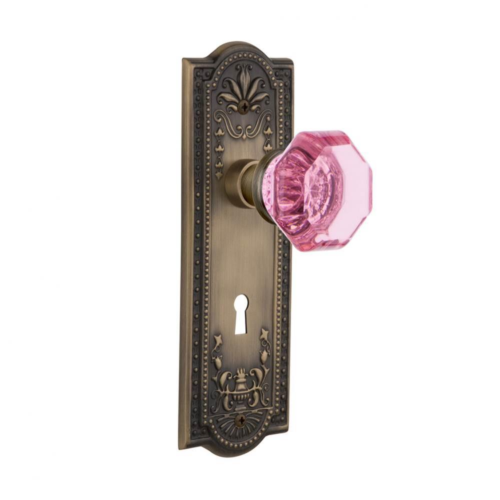 Nostalgic Warehouse Meadows Plate Interior Mortise Waldorf Pink Door Knob in Antique Brass