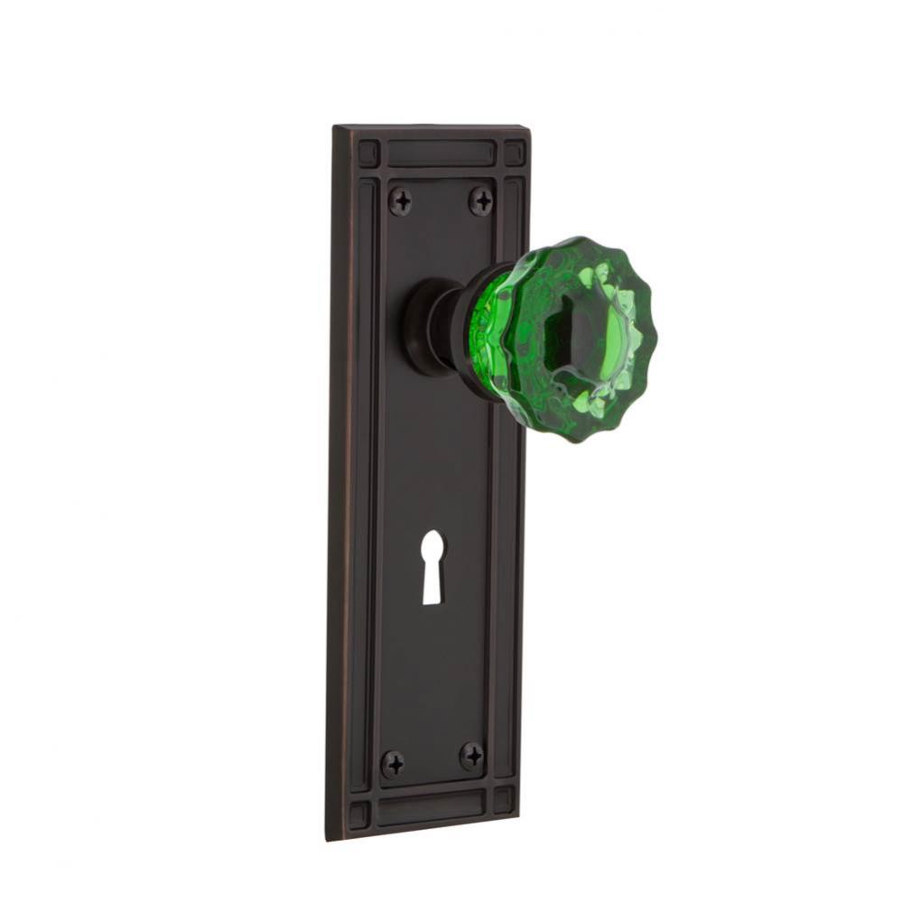 Nostalgic Warehouse Mission Plate Interior Mortise Crystal Emerald Glass Door Knob in Timeless Bro