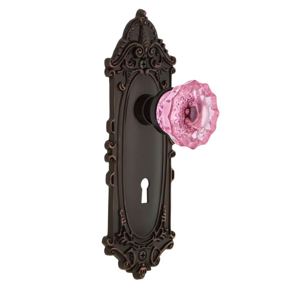 Nostalgic Warehouse Victorian Plate Interior Mortise Crystal Pink Glass Door Knob in Timeless Bron