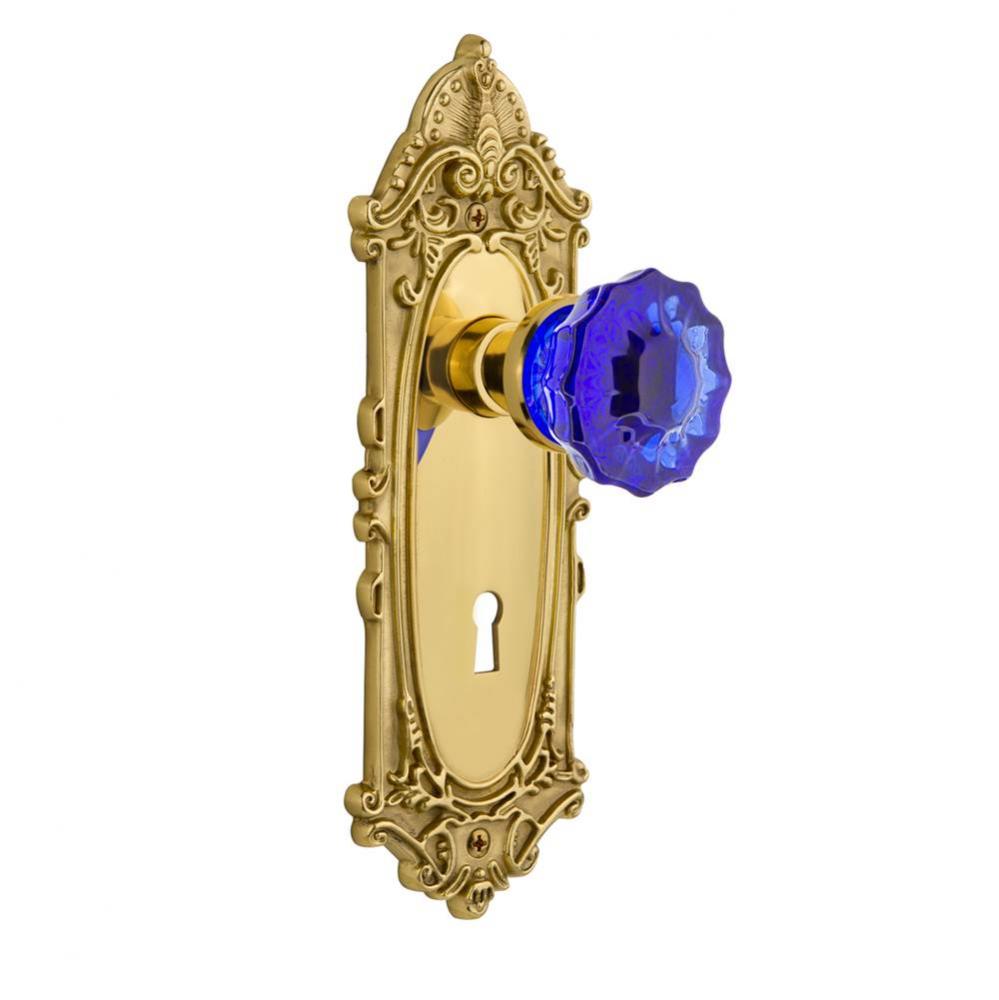 Nostalgic Warehouse Victorian Plate Interior Mortise Crystal Cobalt Glass Door Knob in Unlaquered