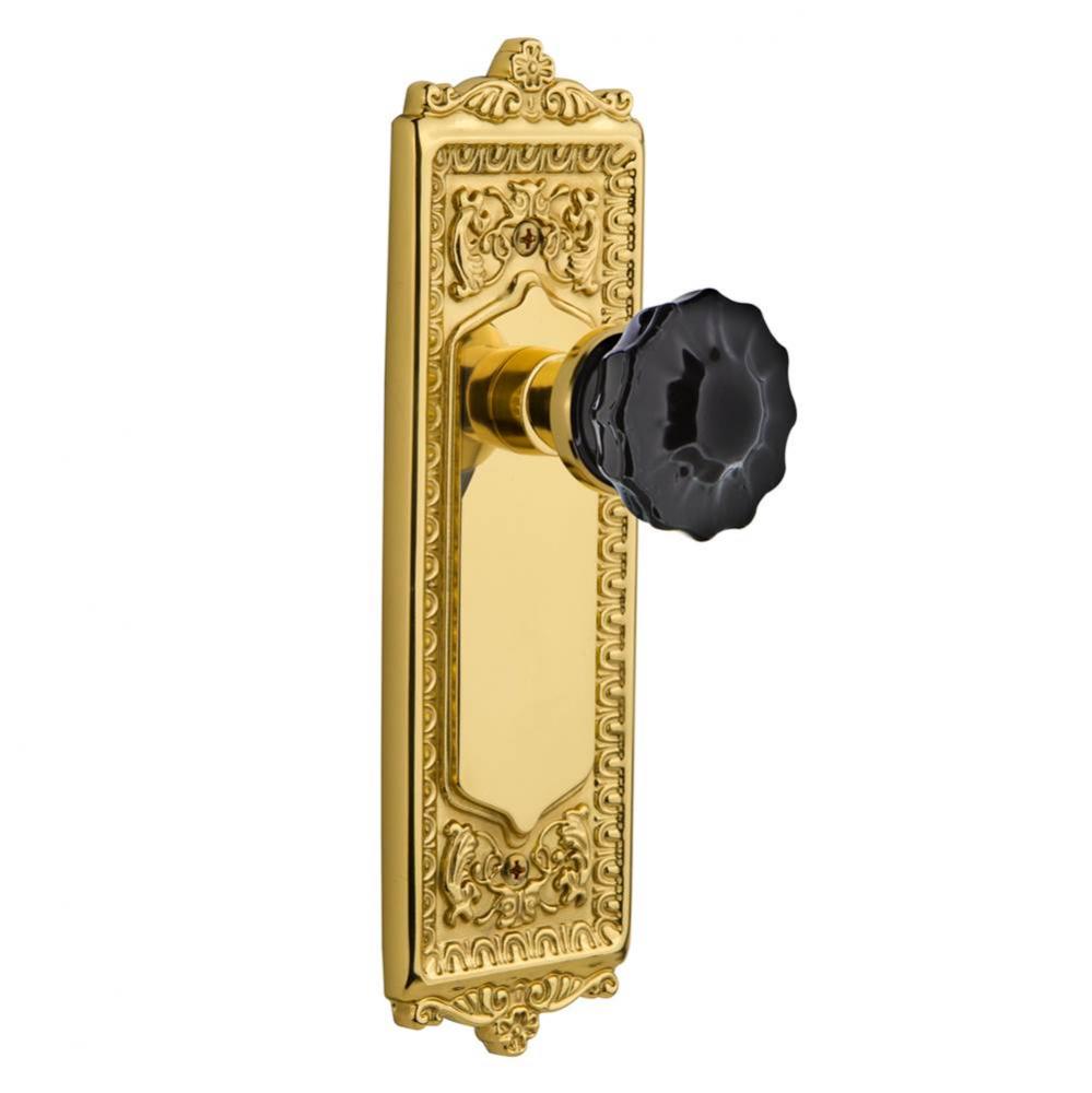 Nostalgic Warehouse Egg & Dart Plate Passage Crystal Black Glass Door Knob in Polished Brass
