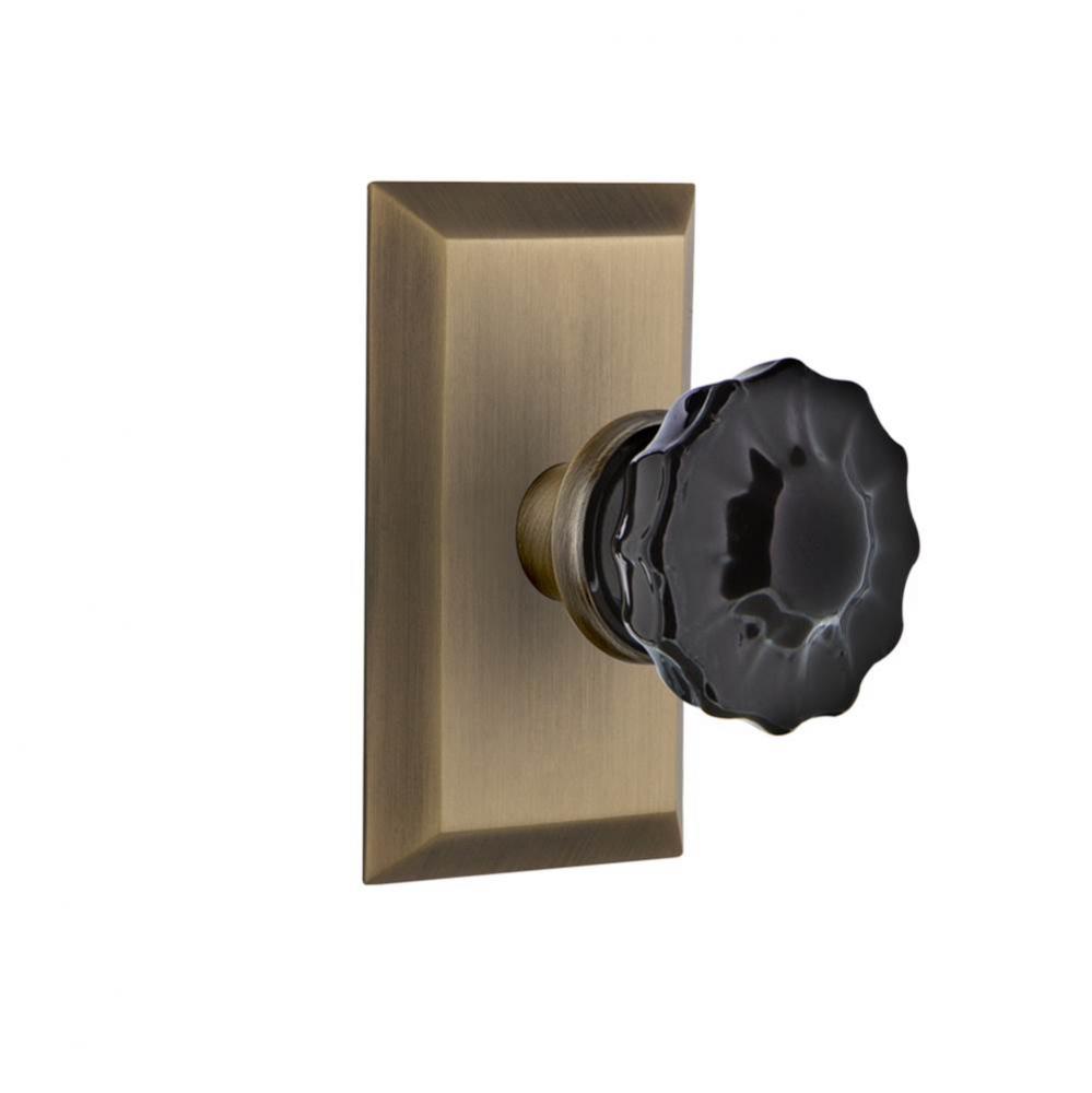 Nostalgic Warehouse Studio Plate Passage Crystal Black Glass Door Knob in Antique Brass
