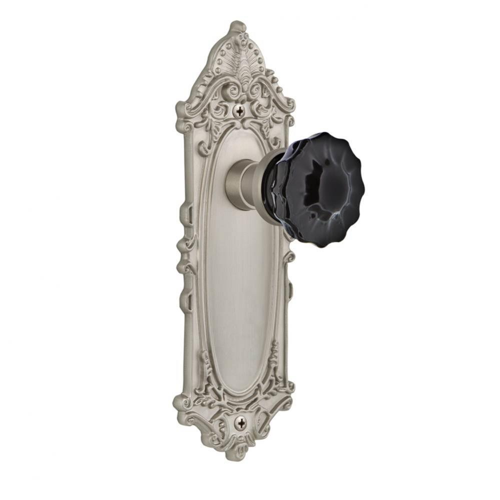 Nostalgic Warehouse Victorian Plate Passage Crystal Black Glass Door Knob in Satin Nickel