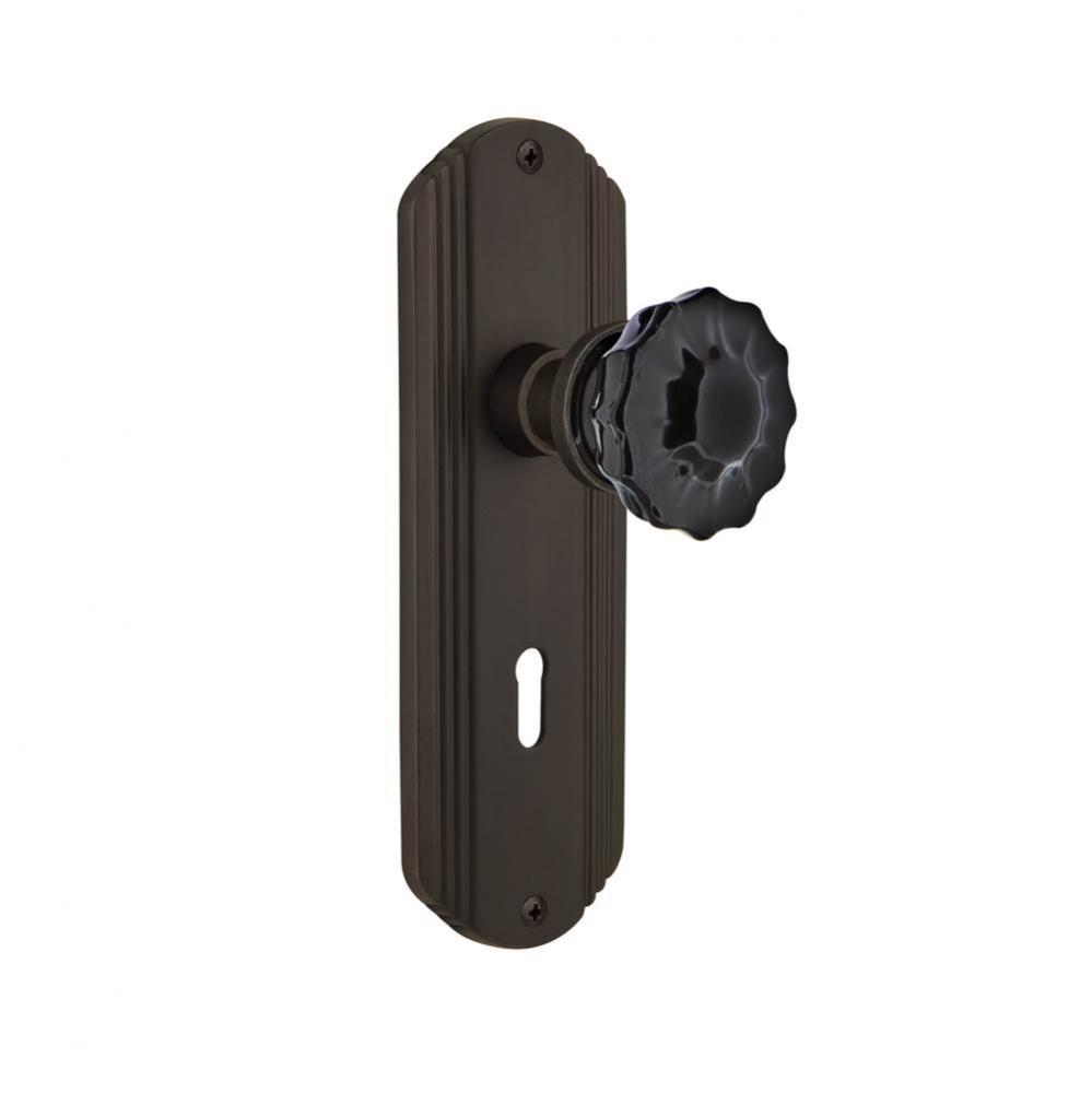 Nostalgic Warehouse Deco Plate with Keyhole Passage Crystal Black Glass Door Knob in Oil-Rubbed Br