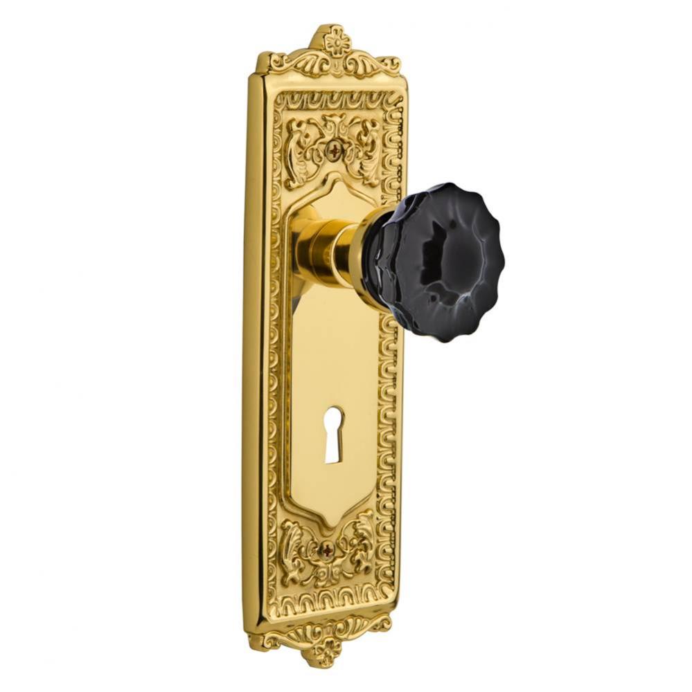 Nostalgic Warehouse Egg & Dart Plate with Keyhole Passage Crystal Black Glass Door Knob in Pol