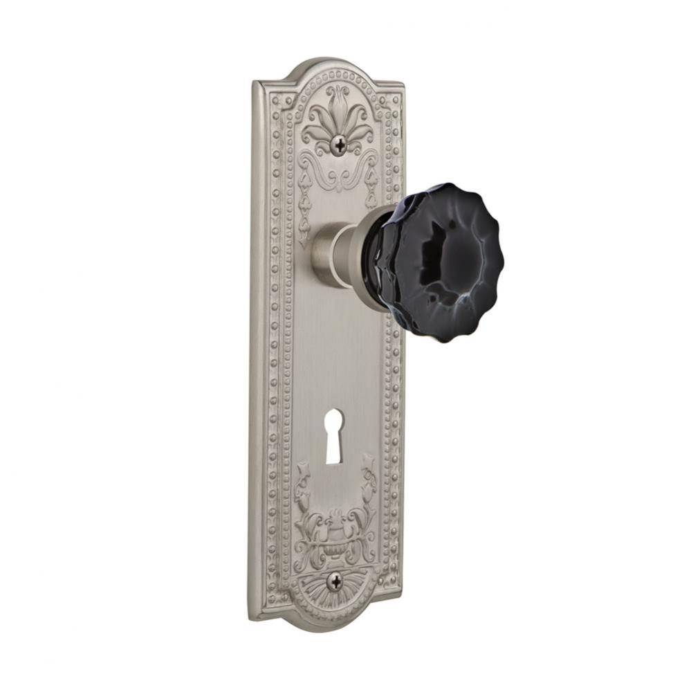 Nostalgic Warehouse Meadows Plate with Keyhole Passage Crystal Black Glass Door Knob in Satin Nick