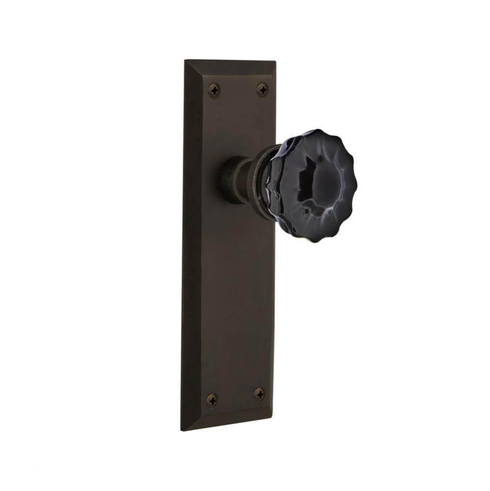 Nostalgic Warehouse New York Plate Privacy Crystal Black Glass Door Knob in Oil-Rubbed Bronze