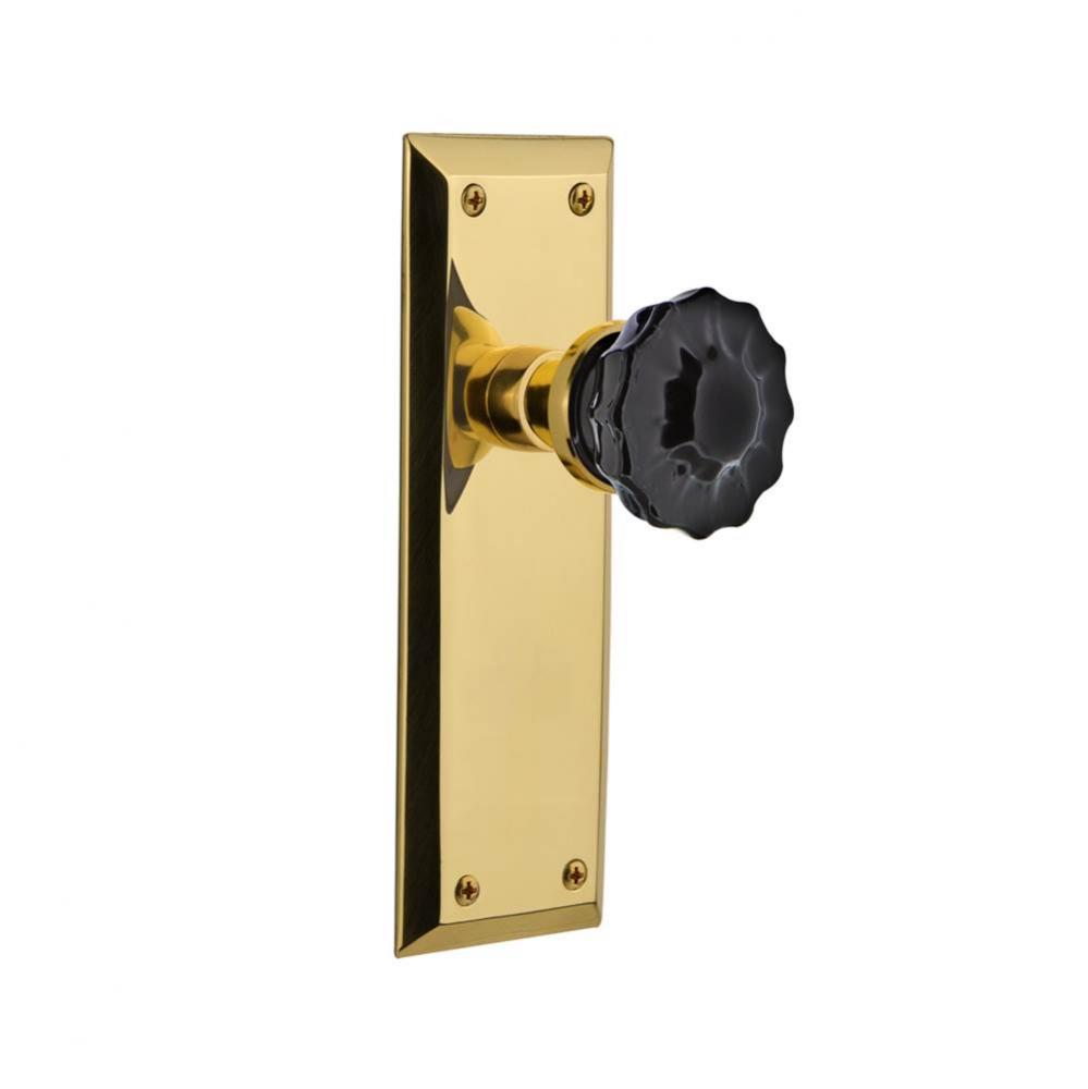 Nostalgic Warehouse New York Plate Privacy Crystal Black Glass Door Knob in Unlaquered Brass
