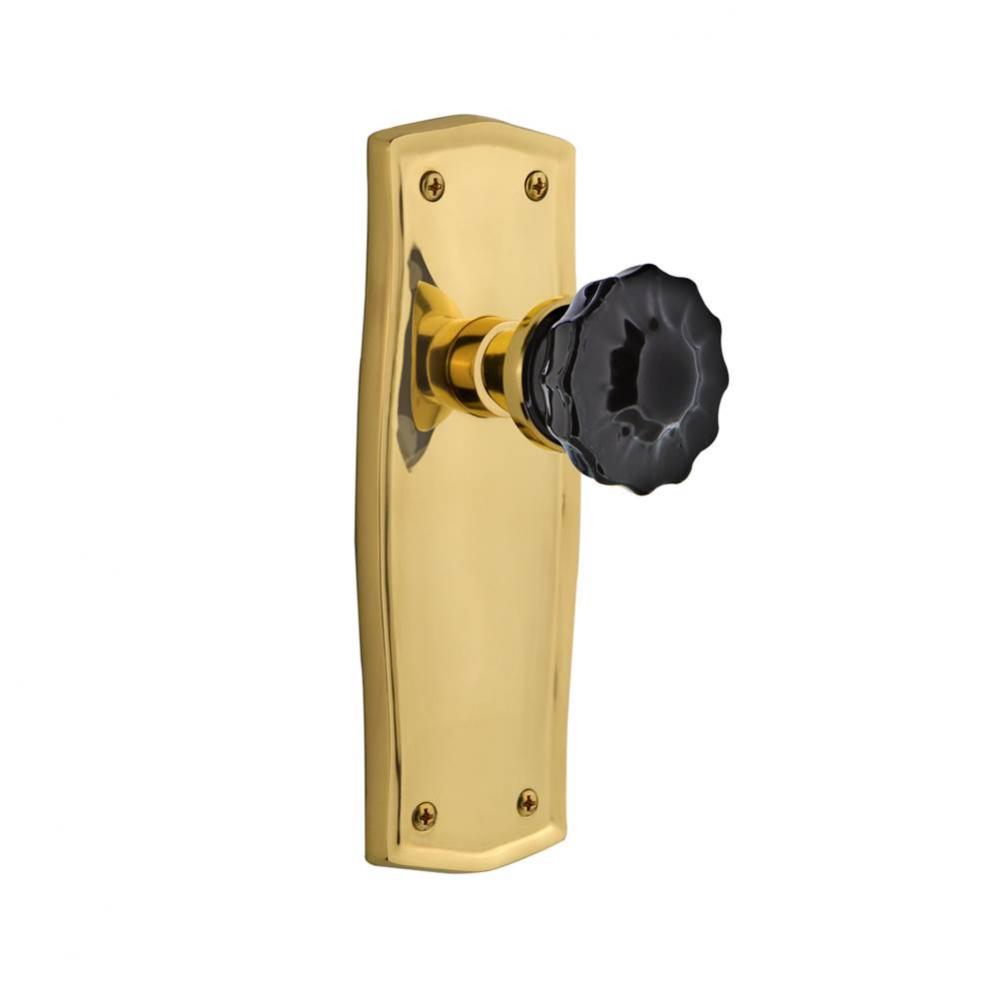 Nostalgic Warehouse Prairie Plate Privacy Crystal Black Glass Door Knob in Polished Brass