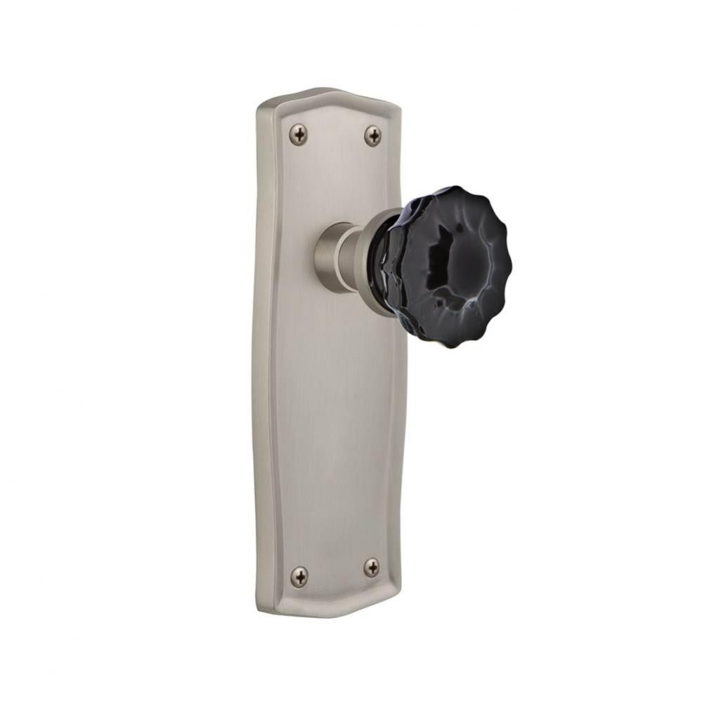 Nostalgic Warehouse Prairie Plate Privacy Crystal Black Glass Door Knob in Satin Nickel