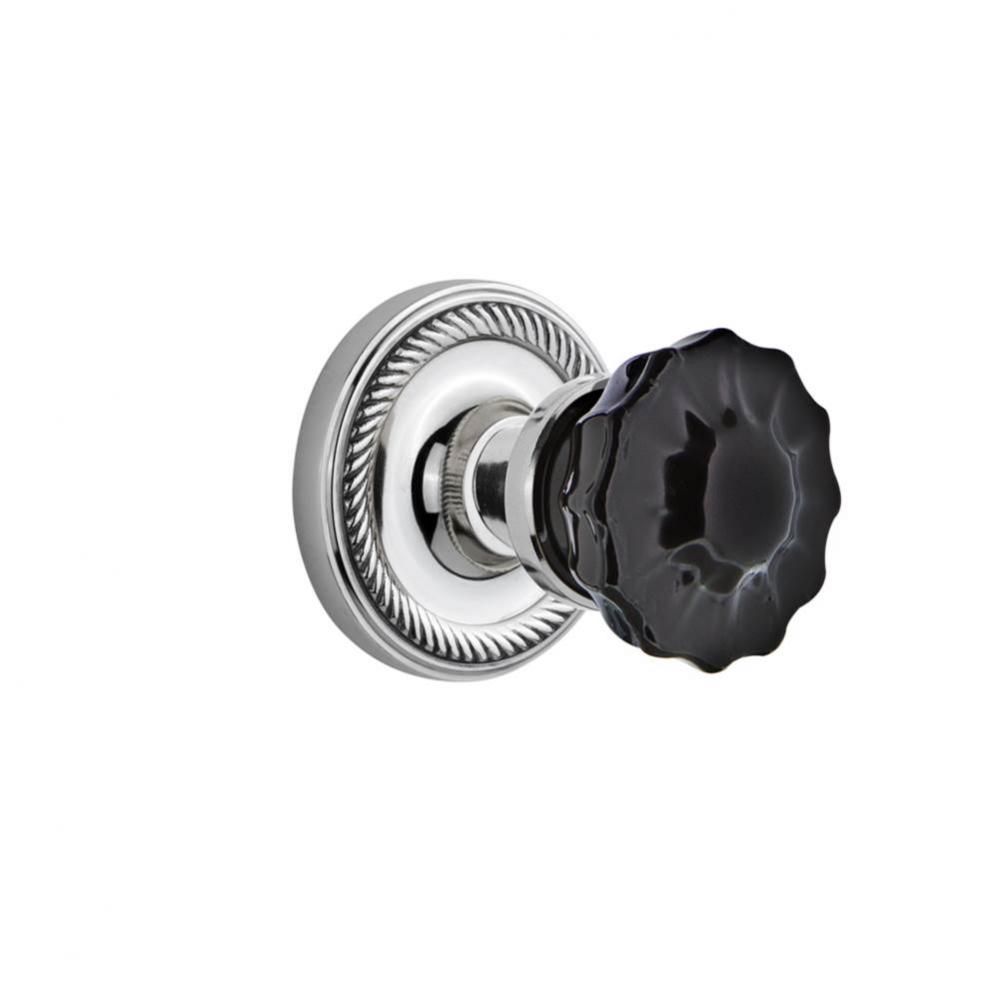 Nostalgic Warehouse Rope Rosette Privacy Crystal Black Glass Door Knob in Bright Chrome