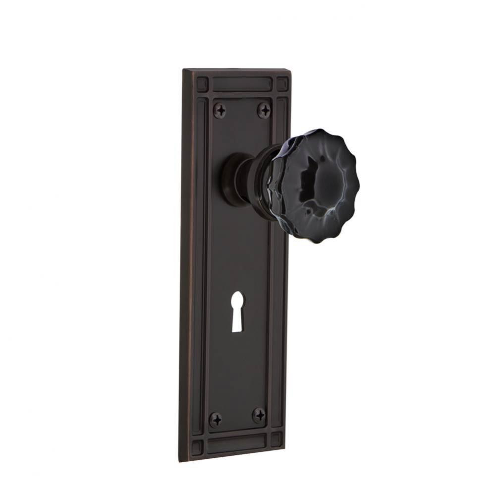 Nostalgic Warehouse Mission Plate with Keyhole Privacy Crystal Black Glass Door Knob in Timeless B