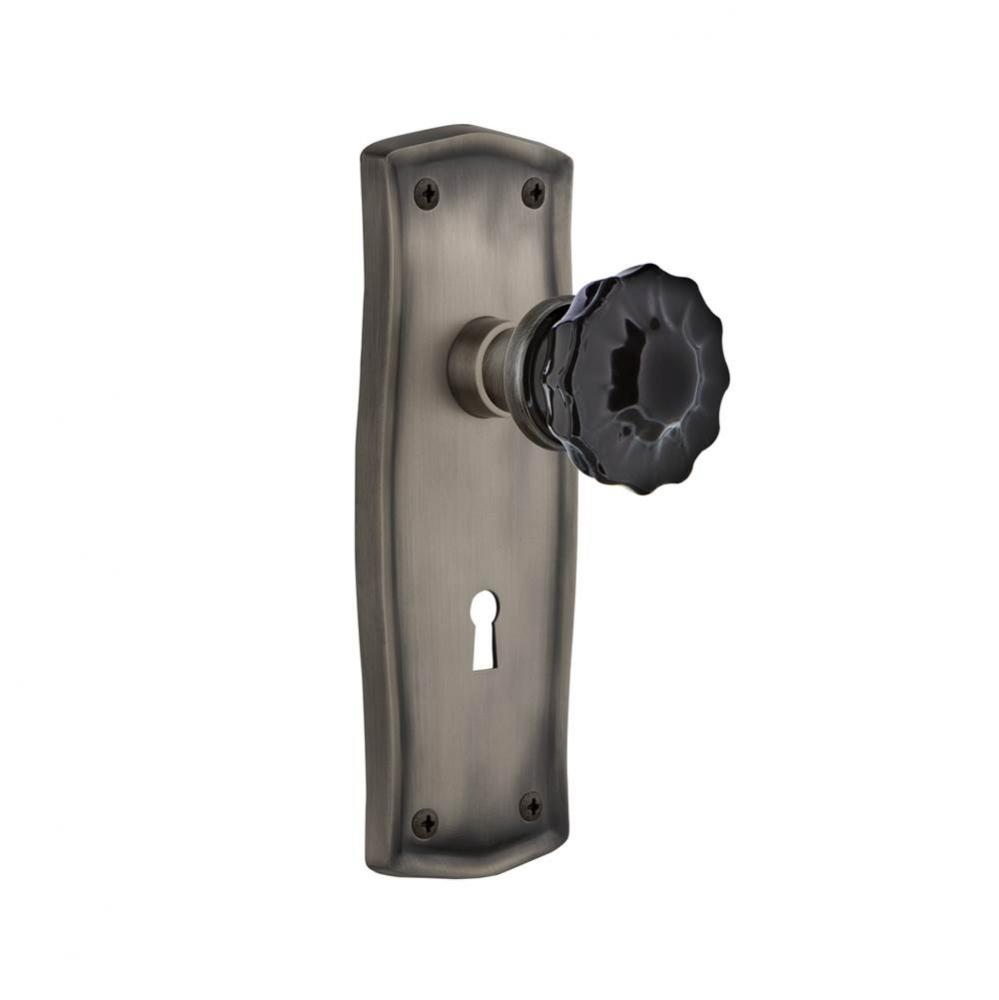 Nostalgic Warehouse Prairie Plate with Keyhole Privacy Crystal Black Glass Door Knob in Antique Pe