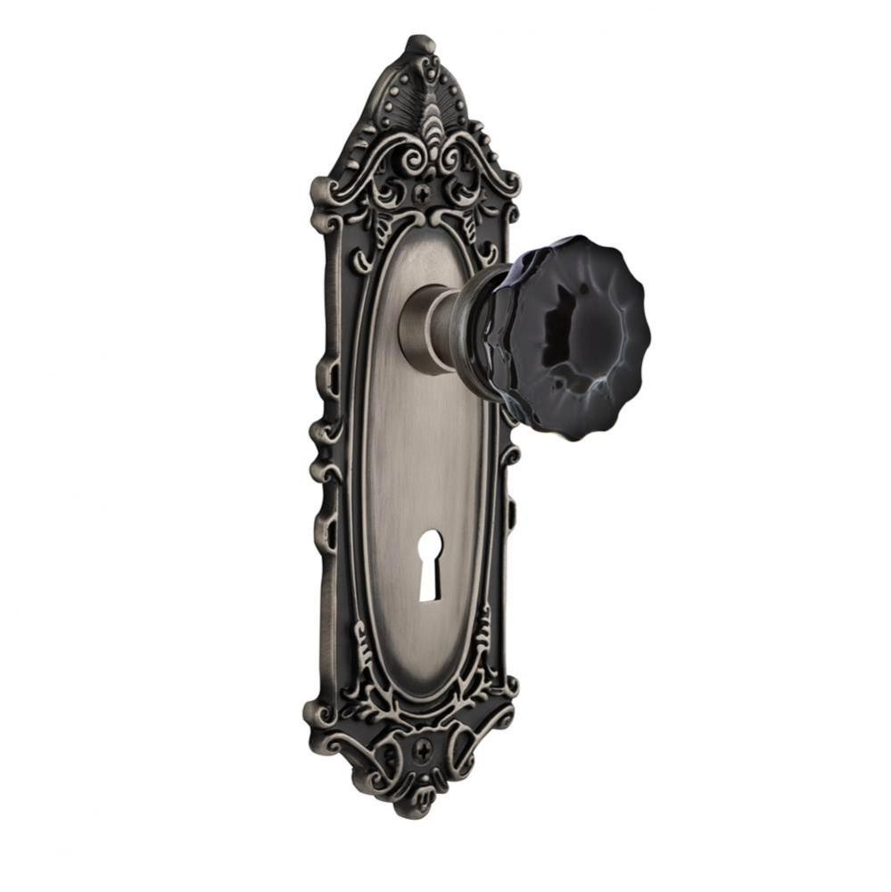 Nostalgic Warehouse Victorian Plate with Keyhole Privacy Crystal Black Glass Door Knob in Antique