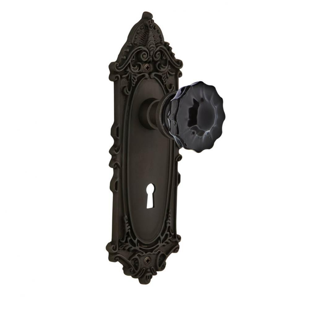 Nostalgic Warehouse Victorian Plate with Keyhole Privacy Crystal Black Glass Door Knob in Oil-Rubb