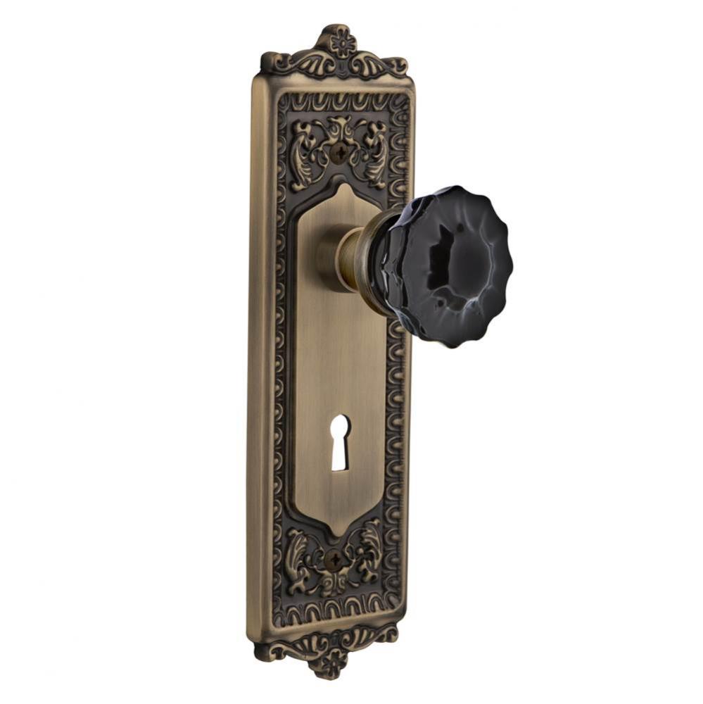 Nostalgic Warehouse Egg & Dart Plate Interior Mortise Crystal Black Glass Door Knob in Antique