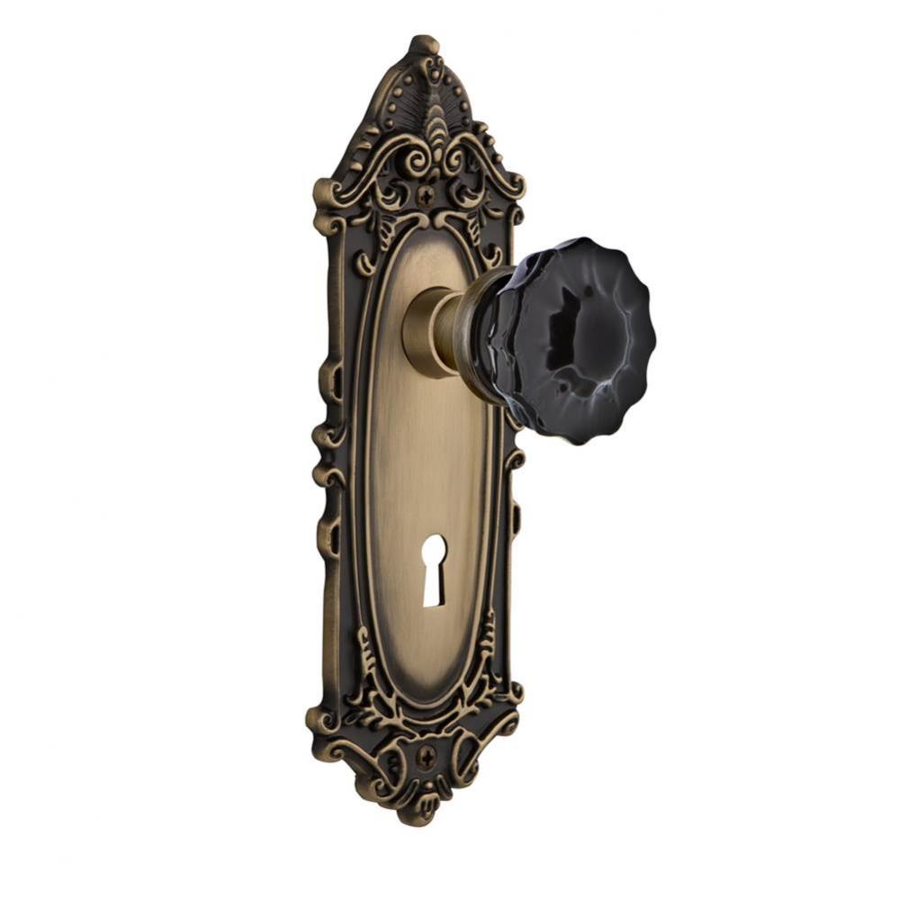 Nostalgic Warehouse Victorian Plate Interior Mortise Crystal Black Glass Door Knob in Antique Bras