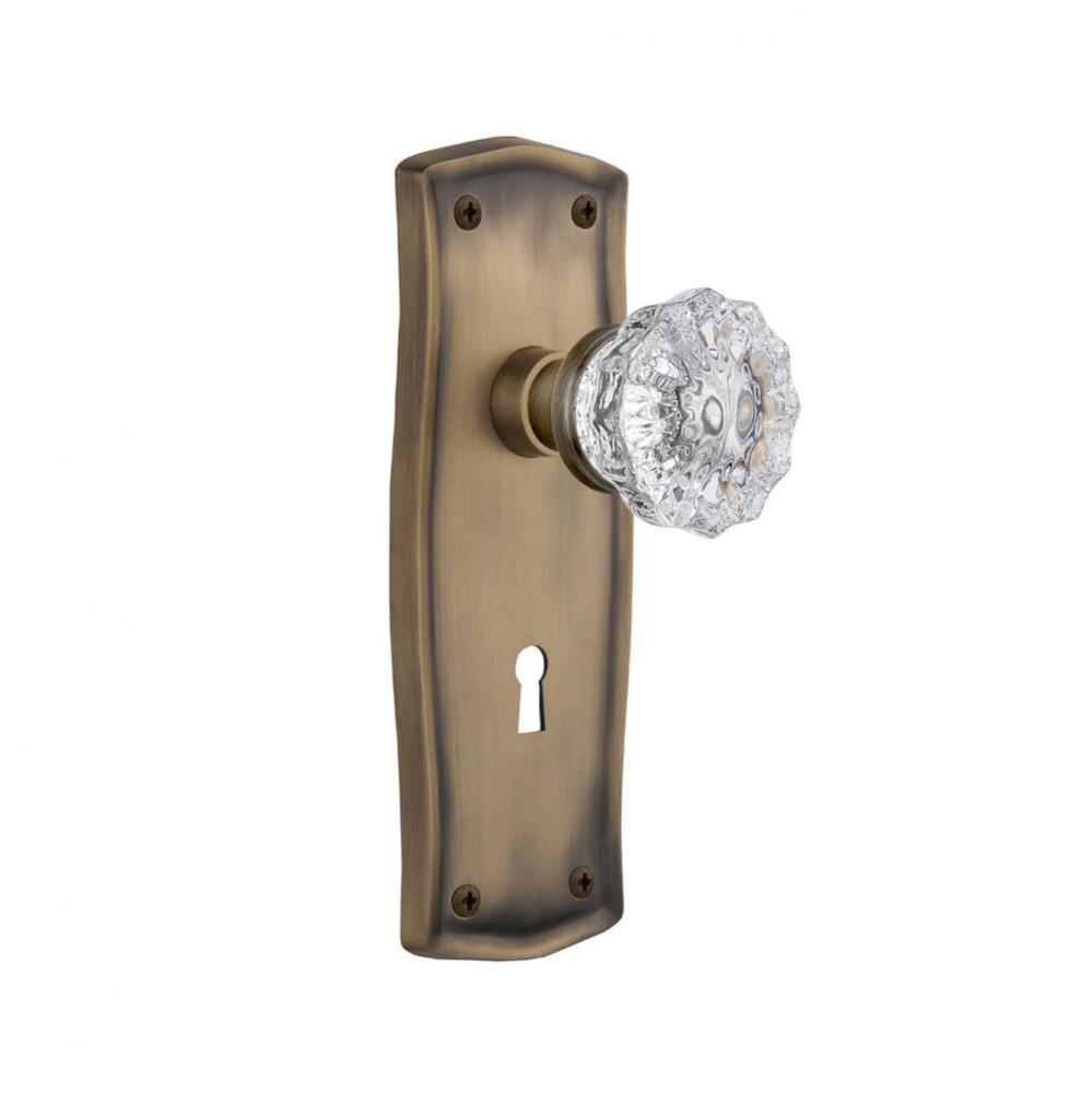 Nostalgic Warehouse Prairie Plate with Keyhole Passage Crystal Glass Door Knob in Antique Brass