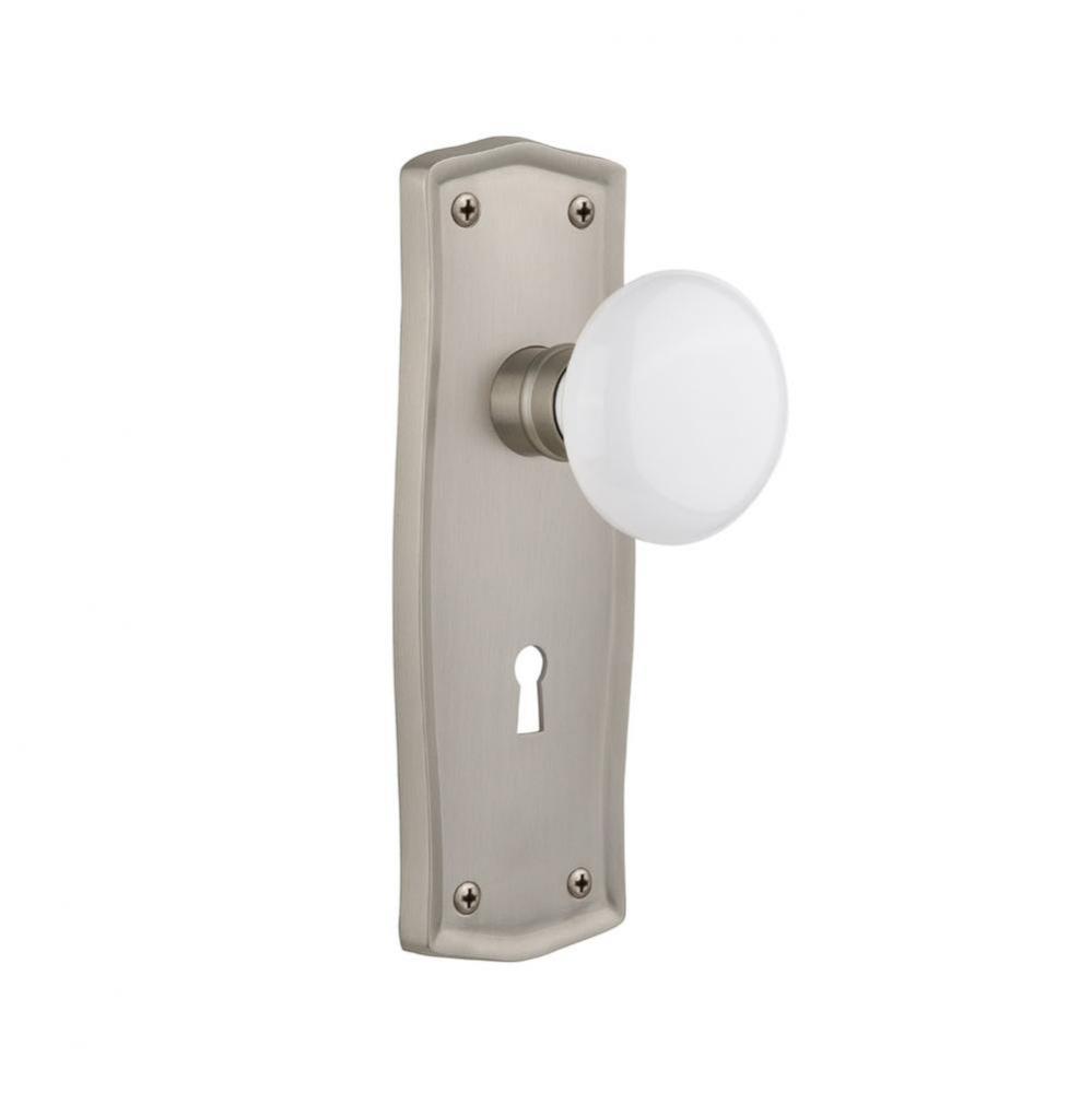 Nostalgic Warehouse Prairie Plate with Keyhole Passage White Porcelain Door Knob in Satin Nickel