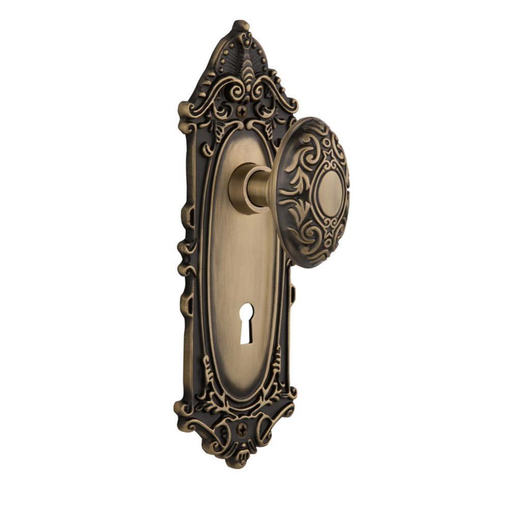 Nostalgic Warehouse Victorian Plate with Keyhole Privacy Victorian Door Knob in Antique Brass