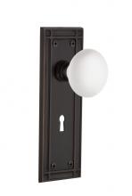 Nostalgic Warehouse 703426 - Nostalgic Warehouse Mission Plate with Keyhole Privacy White Porcelain Door Knob in Timeless Bronz