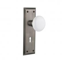 Nostalgic Warehouse 704637 - Nostalgic Warehouse New York Plate with Keyhole Passage White Porcelain Door Knob in Antique Pewte