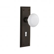 Nostalgic Warehouse 704639 - Nostalgic Warehouse New York Plate with Keyhole Passage White Porcelain Door Knob in Oil-Rubbed Br
