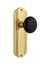 Nostalgic Warehouse 705673 - Nostalgic Warehouse Deco Plate Passage Black Porcelain Door Knob in Polished Brass