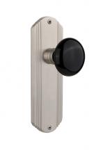 Nostalgic Warehouse 705674 - Nostalgic Warehouse Deco Plate Passage Black Porcelain Door Knob in Satin Nickel