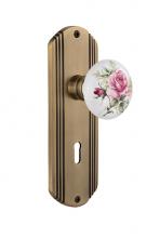 Nostalgic Warehouse 705843 - Nostalgic Warehouse Deco Plate with Keyhole Passage White Rose Porcelain Door Knob in Antique Bras