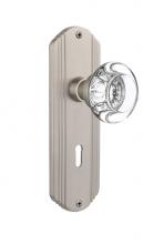 Nostalgic Warehouse 705893 - Nostalgic Warehouse Deco Plate with Keyhole Privacy Round Clear Crystal Glass Door Knob in Satin N