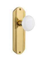 Nostalgic Warehouse 706203 - Nostalgic Warehouse Deco Plate Single Dummy White Porcelain Door Knob in Polished Brass