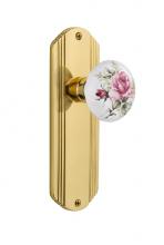 Nostalgic Warehouse 706746 - Nostalgic Warehouse Deco Plate Double Dummy White Rose Porcelain Door Knob in Polished Brass