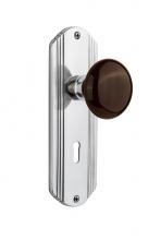 Nostalgic Warehouse 708732 - Nostalgic Warehouse Deco Plate Passage Brown Porcelain Door Knob in Bright Chrome