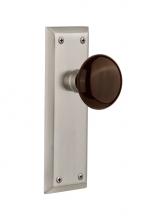 Nostalgic Warehouse 709319 - Nostalgic Warehouse New York Plate Passage Brown Porcelain Door Knob in Satin Nickel