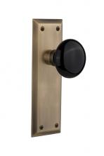 Nostalgic Warehouse 710117 - Nostalgic Warehouse New York Plate Single Dummy Black Porcelain Door Knob in Antique Brass