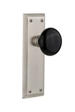 Nostalgic Warehouse 710122 - Nostalgic Warehouse New York Plate Single Dummy Black Porcelain Door Knob in Satin Nickel