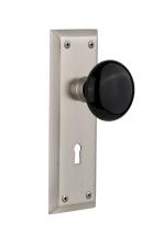 Nostalgic Warehouse 710368 - Nostalgic Warehouse New York Plate with Keyhole Privacy Black Porcelain Door Knob in Satin Nickel