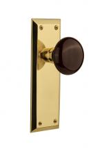 Nostalgic Warehouse 710657 - Nostalgic Warehouse New York Plate Double Dummy Brown Porcelain Door Knob in Polished Brass