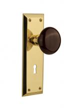 Nostalgic Warehouse 710807 - Nostalgic Warehouse New York Plate with Keyhole Privacy Brown Porcelain Door Knob in Polished Bras
