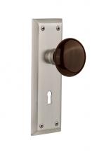 Nostalgic Warehouse 710857 - Nostalgic Warehouse New York Plate Interior Mortise Brown Porcelain Door Knob in Satin Nickel