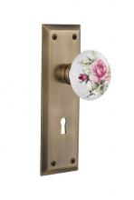 Nostalgic Warehouse 711243 - Nostalgic Warehouse New York Plate with Keyhole Privacy White Rose Porcelain Door Knob in Antique